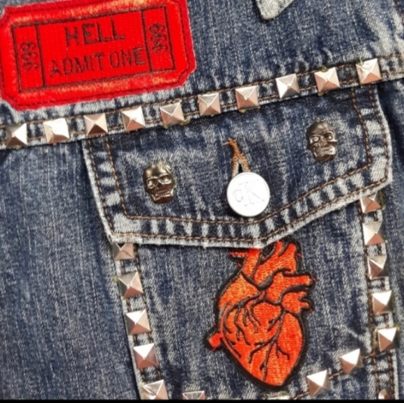 SOLD!!Chilling Adventures of a Hell Witch Calvin Klein y2k patch jean jacket - Picture 16 of 16